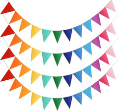 4 Strings 48PCS Rainbow Pennant Banner Flags- Colorful Triangle Felt Banner Kit