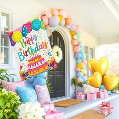 Happy Birthday House Flags 28×40 Double Sided Burlap Balloon Cake Toppers