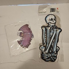 String Of Paper Bats/Set Of 2 Hanging Halloween Skeletons Vintage