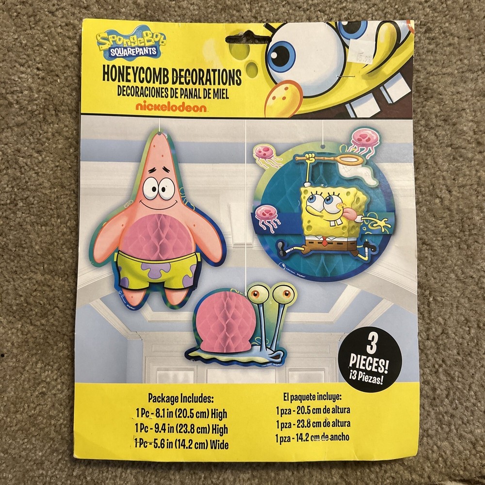 SPONGEBOB SQUAREPANTS 3 PIECE PARTY DECORATION HONEYCOMB HANGING CHARACTERS NEW