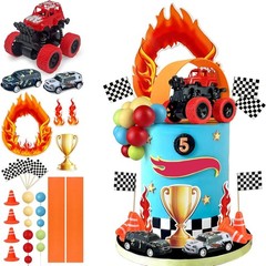 30pcs Truck Cake Toppers Set Race Car Roadblocks Balls Birthday Party Decoration