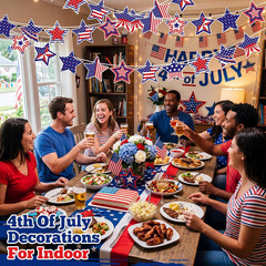 5 Pcs Red White Blue Star Banner for 4Th of July Patriotic Decorations, Outdoor