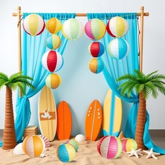16PCS Pool Party Decorations, Summer Beach Ball Paper Lanterns, Colorful Luau…