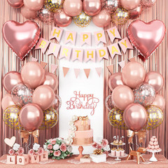 Rose Gold Birthday Decorations for Girls,Happy Birthday Party Decorations for Wo