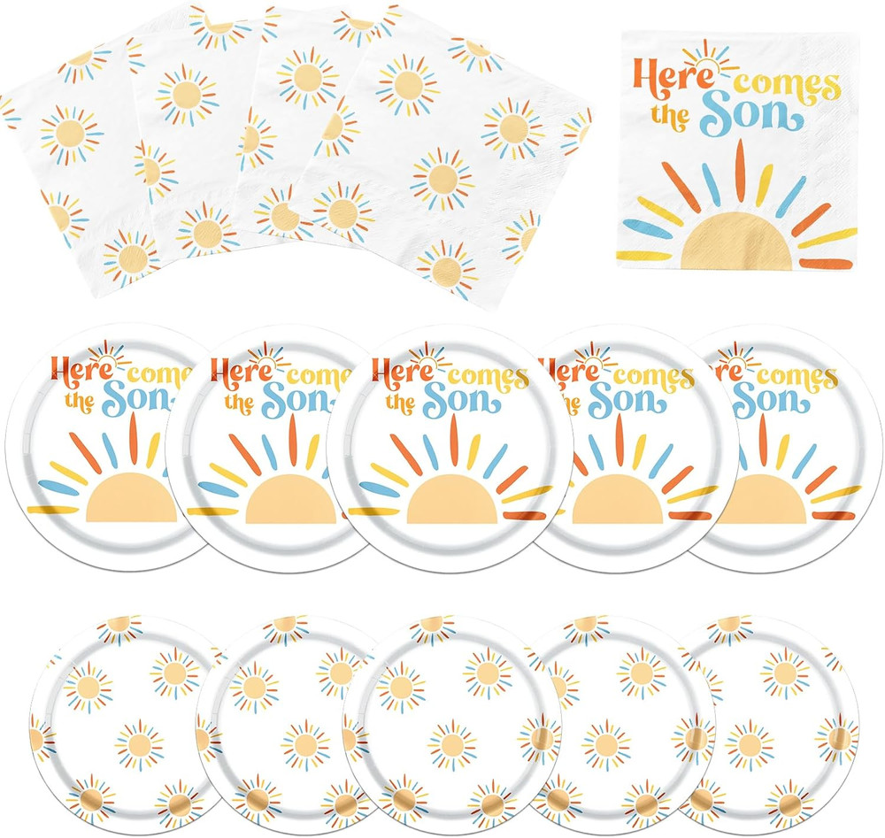 Here Comes the Son Baby Shower Decorations, Sunshine Plates and Napkins Disposab