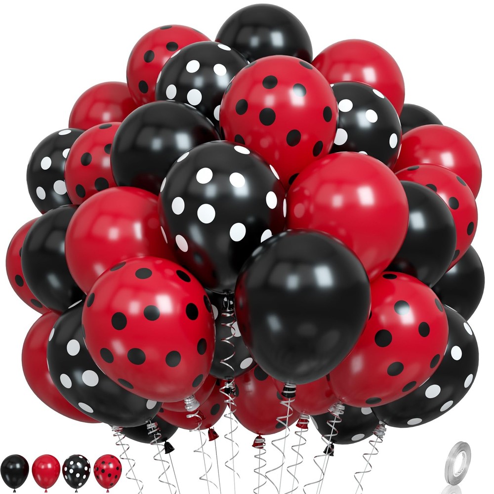 Ladybug Balloons, Red Black Polka Dots Balloons Matte Black and Red Balloon B…