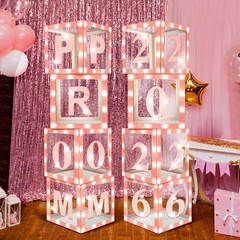 8 PCS 12 Inch Pink 2026 Prom Graduation Boxes Decor Photo Booth Column Standup