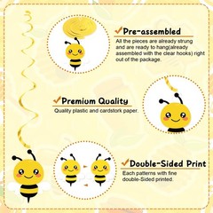 Bee Themed Party Decor, Hanging Foil Streamers, 20Pcs, Yellow
