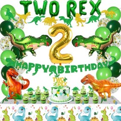 Two Rex Dinosaur 2nd Birthday Party Decorations Pack – Green Dinosaur Theme -…