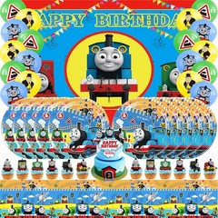 43PCS Thomas Train Party Supplies Set Plates Balloons Banner Cake Toppers