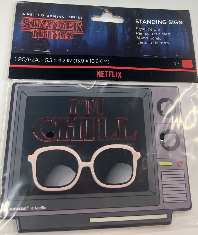 Stranger Things «I’M CHILL» TV w/Sunglasses Standing Sign 5.5″ X 4.2″ – NEW!