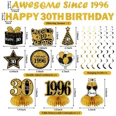 Kuxriox 11Pcs 30th Birthday Decorations Kit for Men Women, Black Gold