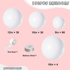 130PCS White Balloons Different Sizes 18″ 12″ 10″ 5″ Balloon Garland Arch Kit…