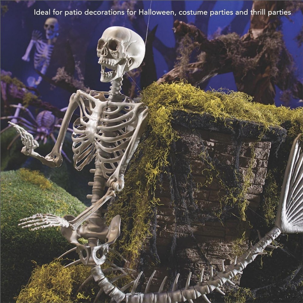 Life Size Skeleton Mermaid Halloween Outdoor Decorations Movable Posable Joints
