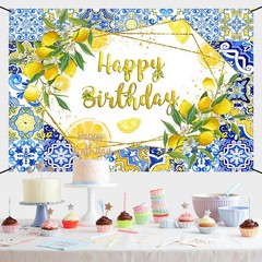6×3.6ft Lemon Themed Birthday Banner Lemonade Happy Birthday Party Decoration…