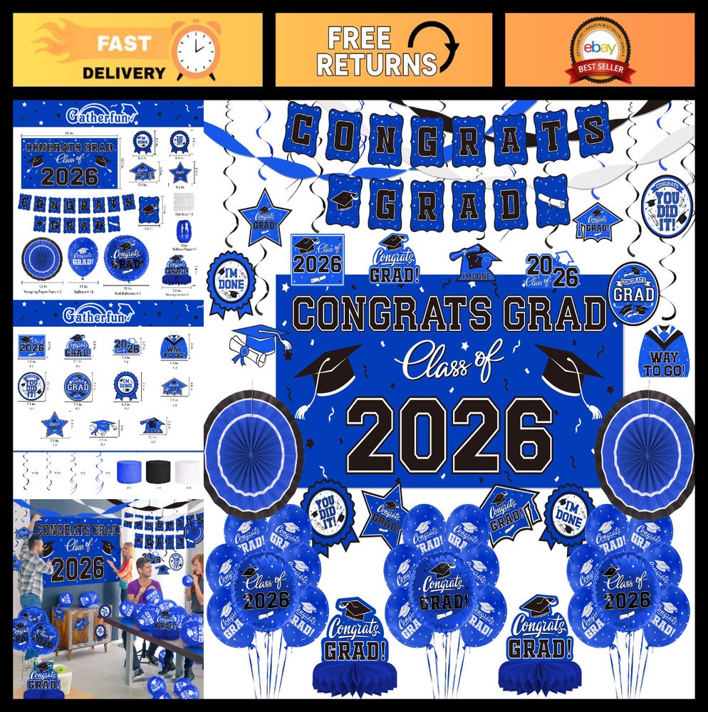 Graduation Decorations 2026 Set – Congrats Grad Banner, Class Backdrop, Balloons