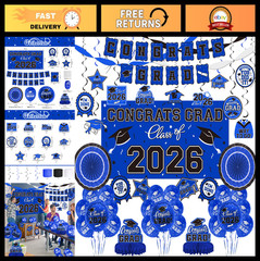 Graduation Decorations 2026 Set – Congrats Grad Banner, Class Backdrop, Balloons