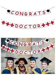 «CONGRATS DOCTOR» Banner Grad Graduation Decorations 10ft White & Red Felt