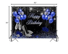 Mocsicka Birthday Backdrop for Women Silver 7x5ft (82×60 inch), Blue,Silver