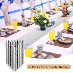 4 Packs Glitter Disco Party Table Runner 12 x 108 Inches Mirror 4pcs Silver