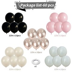 60 PCS Black and Pink Balloons, Retro Dusty Pink Ivory Sand Black Pink White