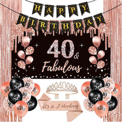 40Th Birthday Decorations for Women,Black Rose Gold 40Th Birthday Decorations In