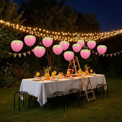 Strawberry Party Decorations,3 PCS Pink Strawberry Paper Lantern, 8″ & 12″ Straw