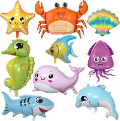 9 Pcs Sea Animal Balloons, under the Sea Decorations, Creature Shark Dolphin Wha
