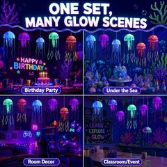 8 Pcs Neon Under The Sea Party Decorations Glowing Hanging Jellyfish
