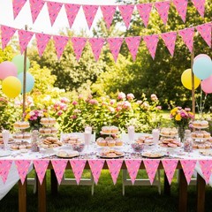 5 Pcs Donut Party Decorations Ice Cream Donut Pennant Banner Pink Confetti Sp…