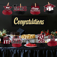 12Pcs Maroon Graduation Decorations Class of 2026 Honeycomb Centerpieces, Gradua