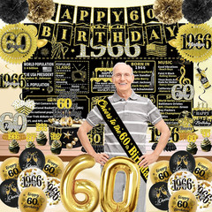 60Th Birthday Decorations – Black and Gold Vintage Back in 1966 Party Supplies I