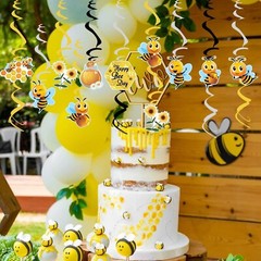 30PC Bee Theme Baby Shower Gender Reveal Birthday Party Decoration Hanging Swirl