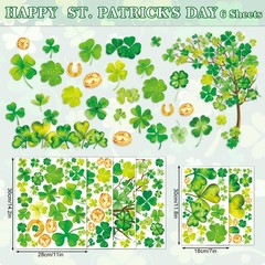 6 Sheets St. Patrick’s Day Window Clings – Large Watercolor Clover Tree Decals,