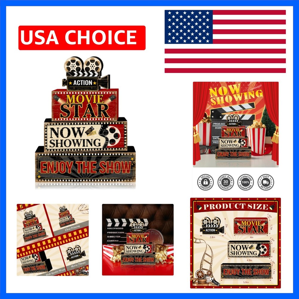 4 Pcs Movie Night Table Decor Christmas Tiered Tray Decorations Set Movie Sta…