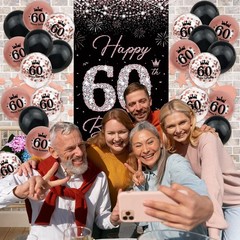 Versatile 60th Birthday Decorations – Rose Gold & Black Theme for Celebrations
