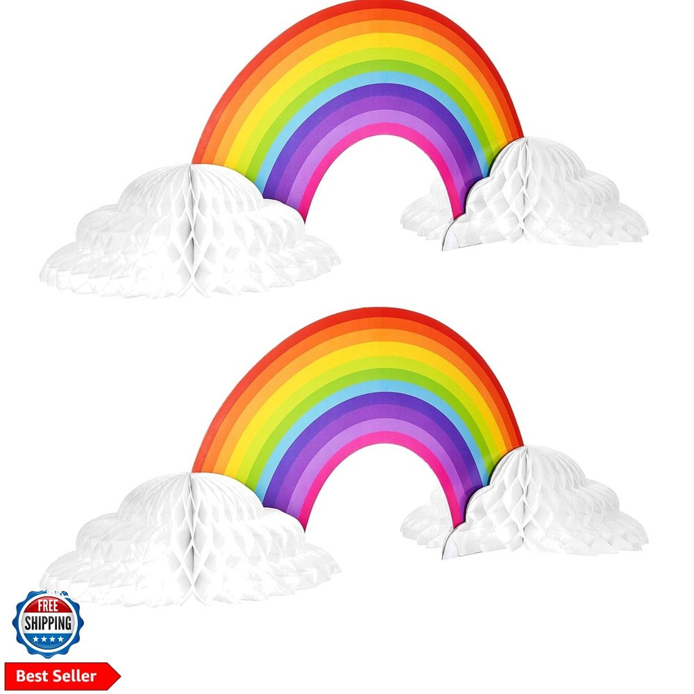 2 Pieces Rainbow Honeycomb Paper Centerpiece Rainbow Party Table Decoration C…