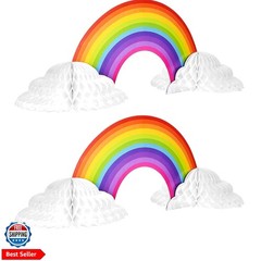 2 Pieces Rainbow Honeycomb Paper Centerpiece Rainbow Party Table Decoration C…