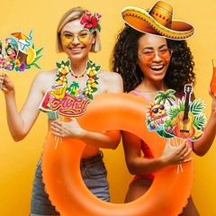 30 PCS Luau Party Decorations Photo Booth Props Kit Summer Hawaiian Tropical