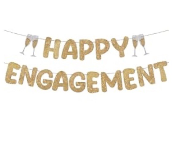 Pre Strung Happy Engagement Banner Glitter Gold & “He Asked She Said Yes” picks