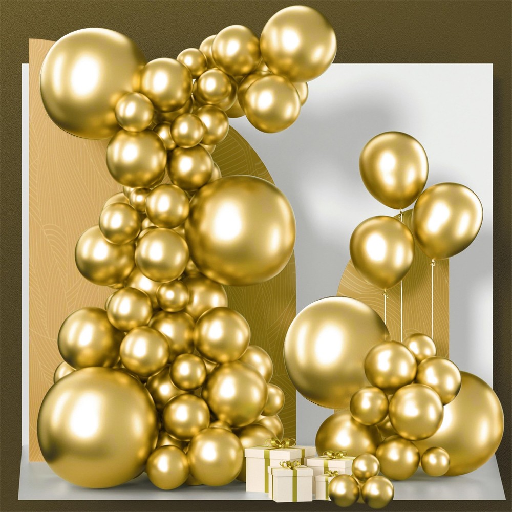 Gold Balloons 140pcs Different Sizes of 18 12 10 5 Inch Gold Balloon Arch Kit…