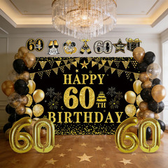 60Th Birthday Decorations for Men and Women, Black and Gold Vintage Party Suppli