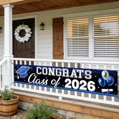 Blue White Class of 2026 Graduation Party Decorations, 9 4/5ft Congrats Grad Yar