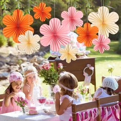 15 PCS Pink Orange Paper Flowers Lanterns Floral Backdrop Wall Decor