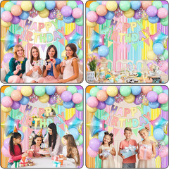 Pastel Birthday Decorations for Girls, Macaron Rainbow Pastel Color Balloons Reu