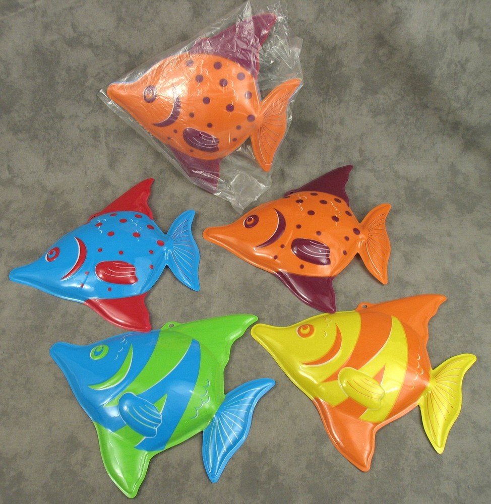 Vintage Y2K 3D PLASTIC TROPICAL FISH HANGING DECOR Lot 12 LUAU PARTY Open Box