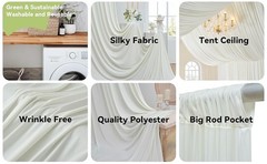 10ft×15ft Ivory Backdrop Curtain for Wedding Parties, 2 Panels Wrinkle 15 FT