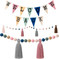 2 Pc Back to School Welcome Banner Pom Pom Tassel Garland Classroom Decor