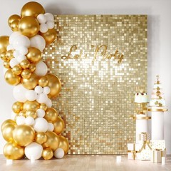 Light Gold Shimmer Wall Backdrop 24PCS Gold Sequins Backdrop Decoration Panels,