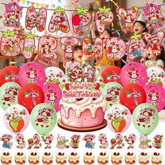 Strawberry Shortcake Themed Birthday Party Decoration Banner Balloon Cake Topper